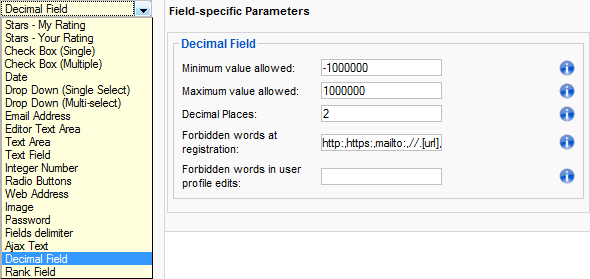 Decimal Field Parameters